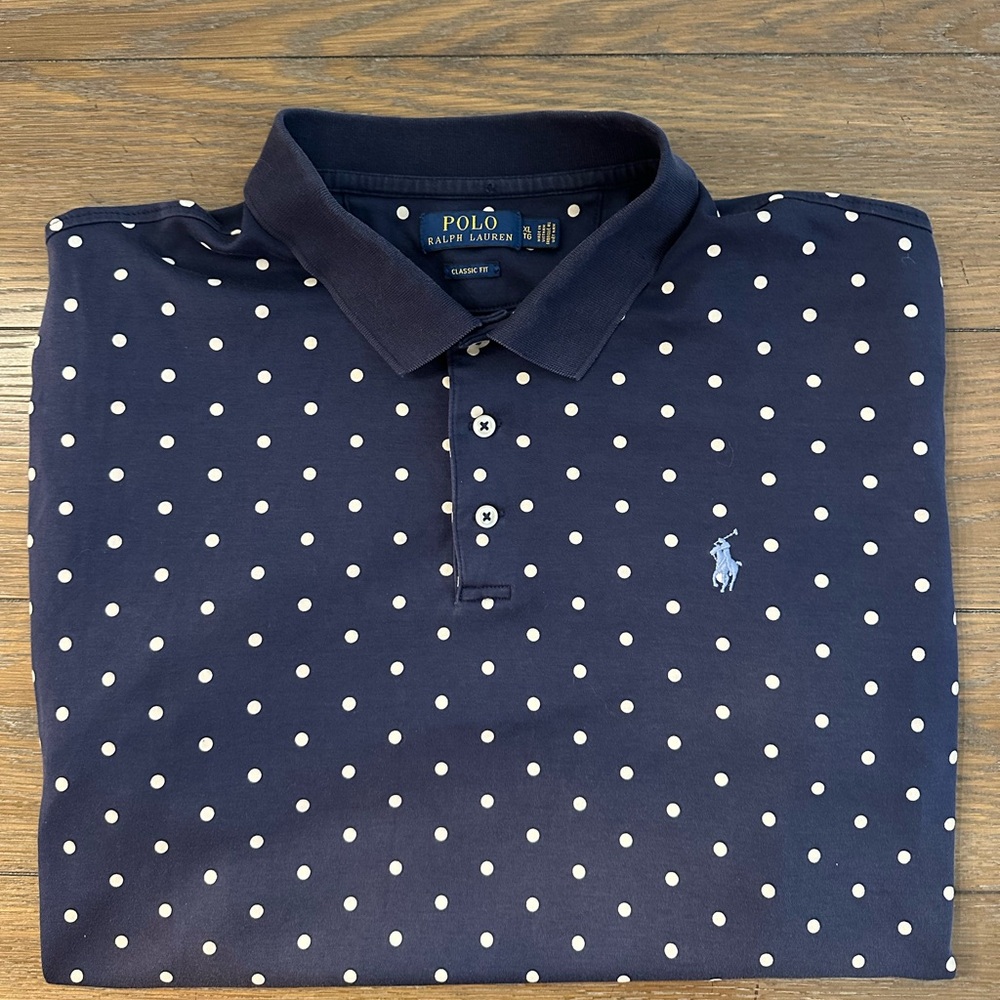 Ralph Lauren Navy Polka Dot Polo Shirt Size‎ XL